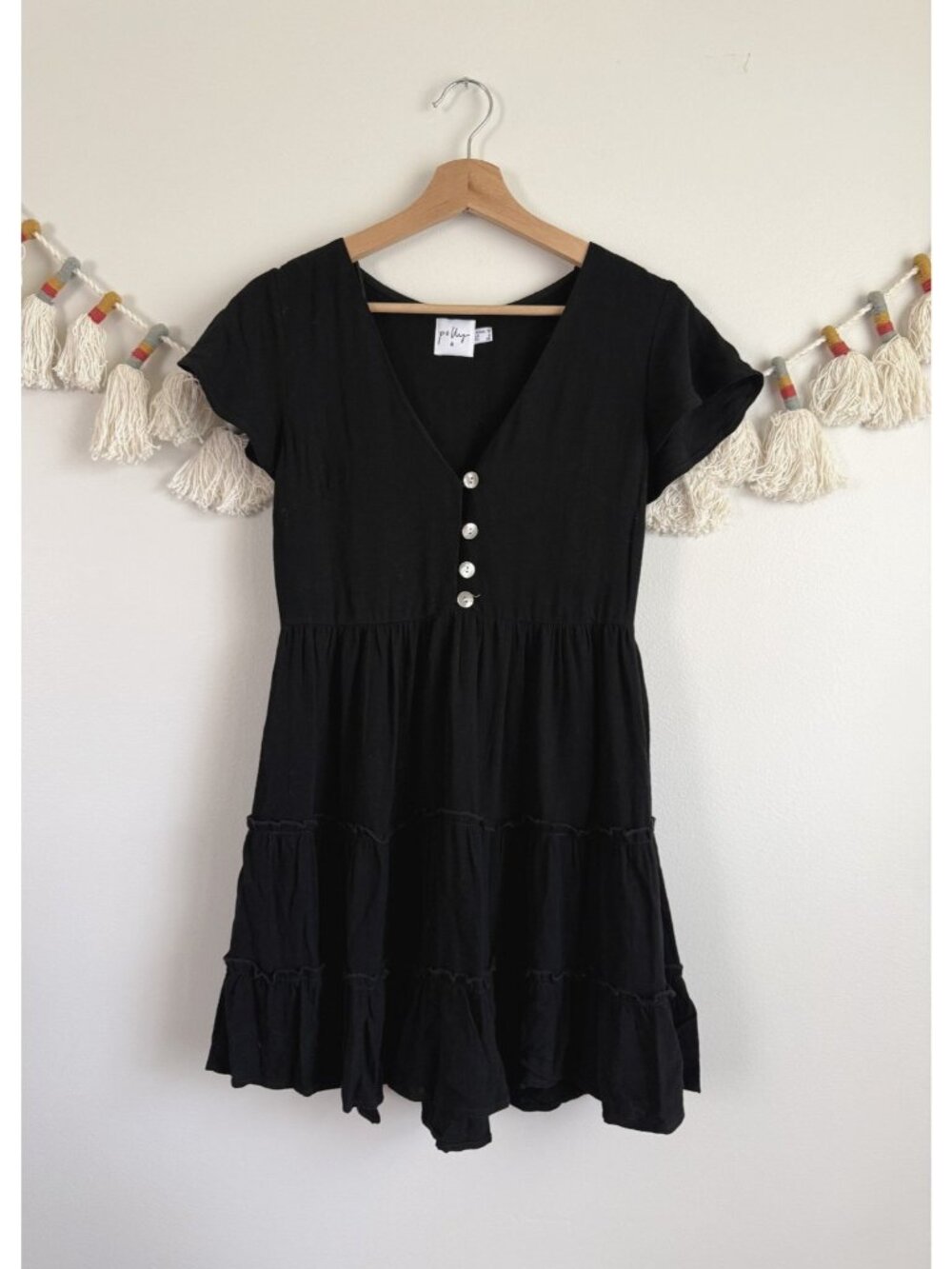 Princess Polly Linen Blend V-neck Tiered Mini Shirt Dress Feminine Beach Flowy 6
